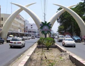 A better view of the tusks on main road into Mombasa