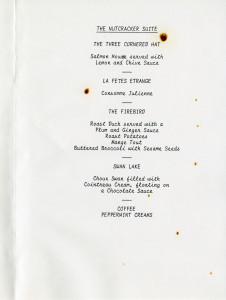 Teaching Restaurant Menu - ""The Nutcracker Suite"" 9 December 1988 