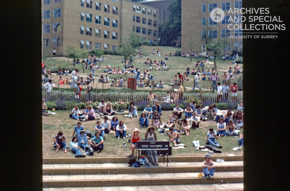 Photograph of students on campus during a student festival.