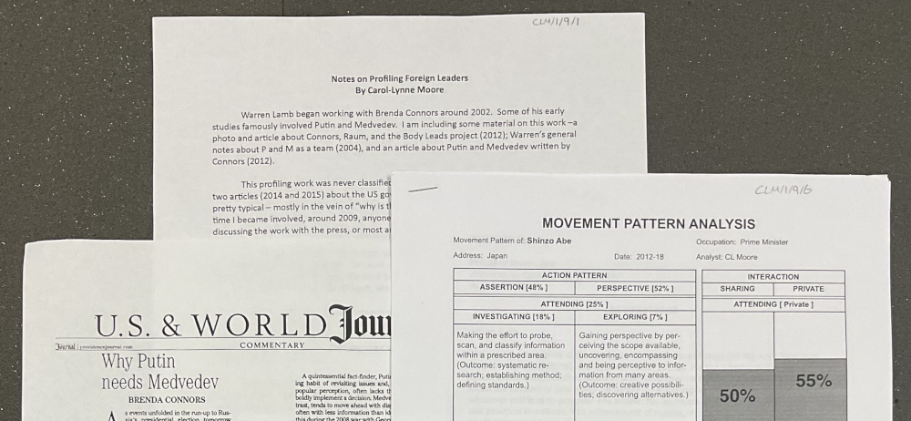 A partial view of three archive documents relating to Movement Pattern Analysis.