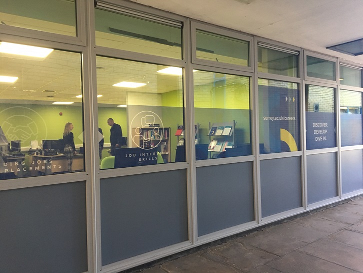 The exterior of the Employability & Careers Centre, showing the blue stickers