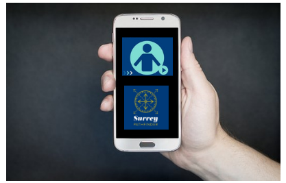 A smartphone showing the Icon for the Professional Training module on the Surrey Pathfinder app