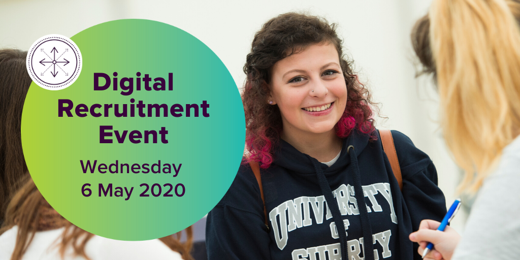 Poster for the Digital Recruitment Event at University of Surrey on Wednesday 6 May 2020