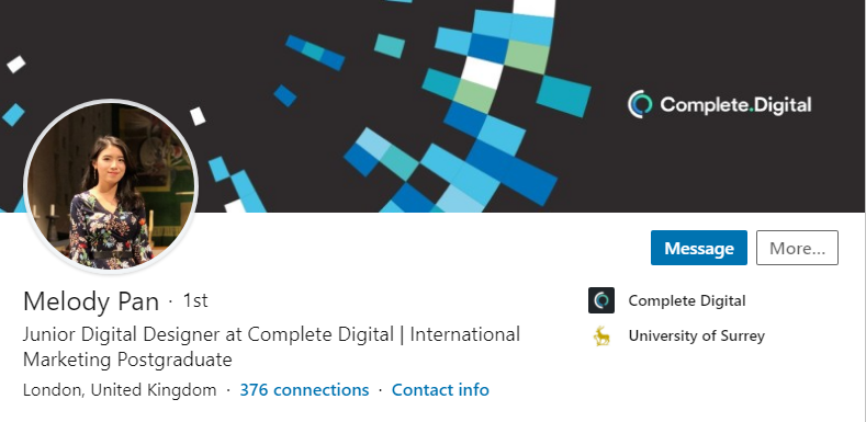 A screenshot of Melody's LinkedIn profile page