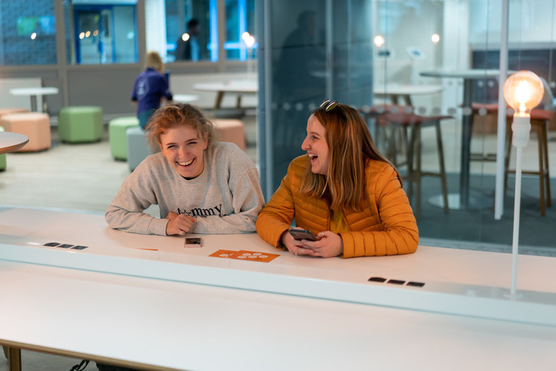 Students chatting in MySurrey Hive