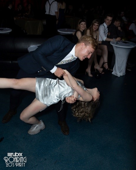 Students dancing at the Roaring 20's party in Rubix, the University of Surrey Students' Union