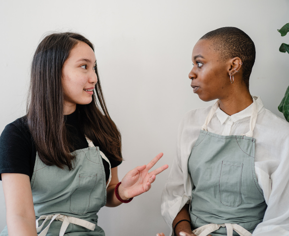 Two women chatting