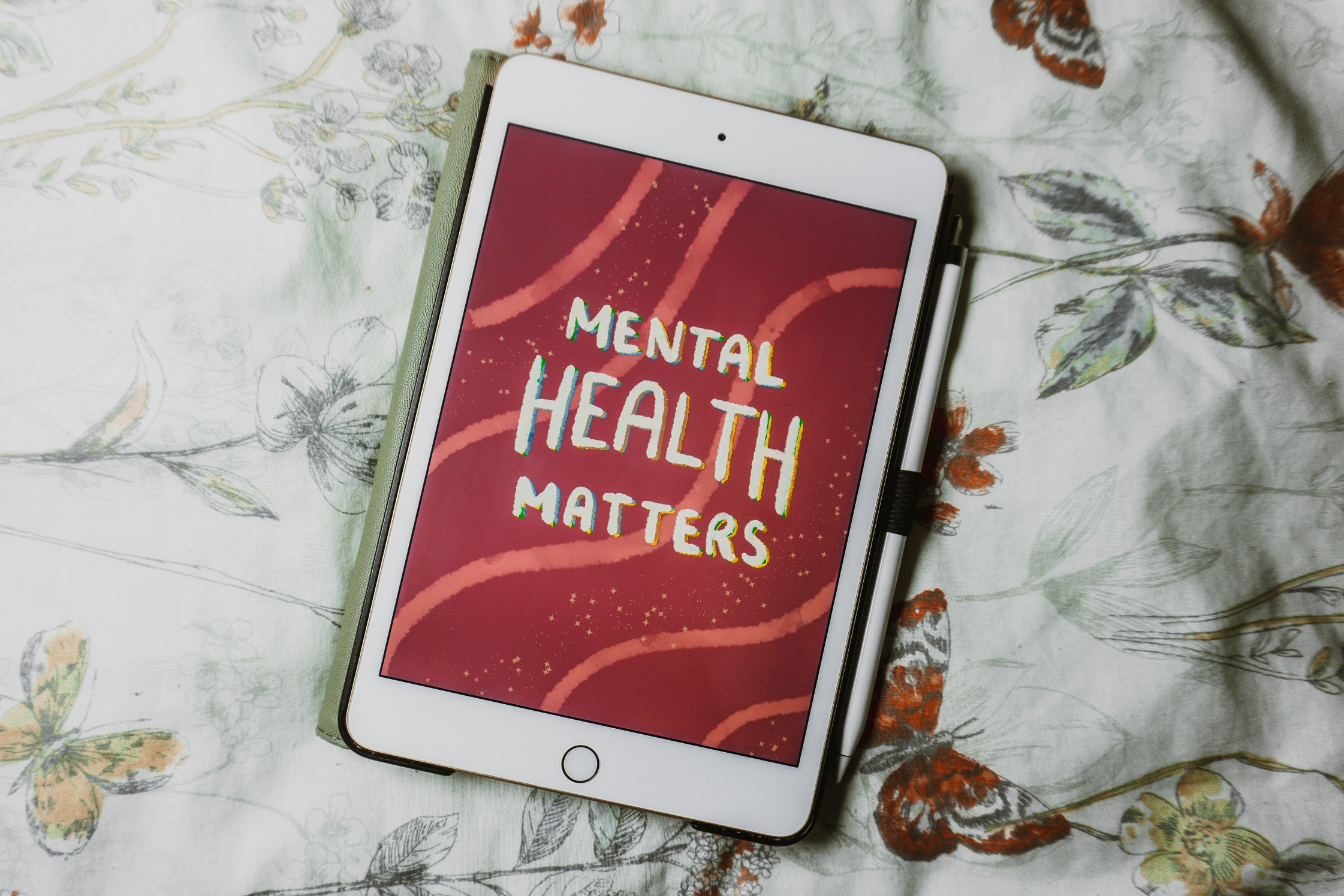 Tablet with a visual of 'Mental Health Matters'