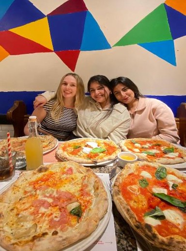 students eating out together