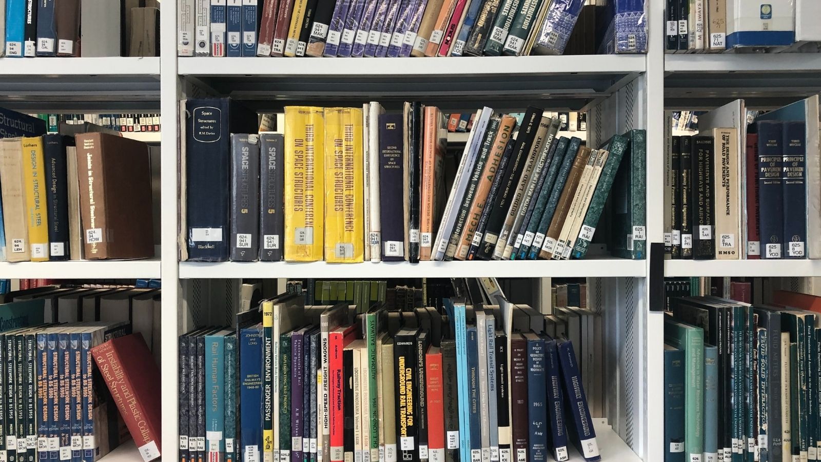 Library books on bookshelves