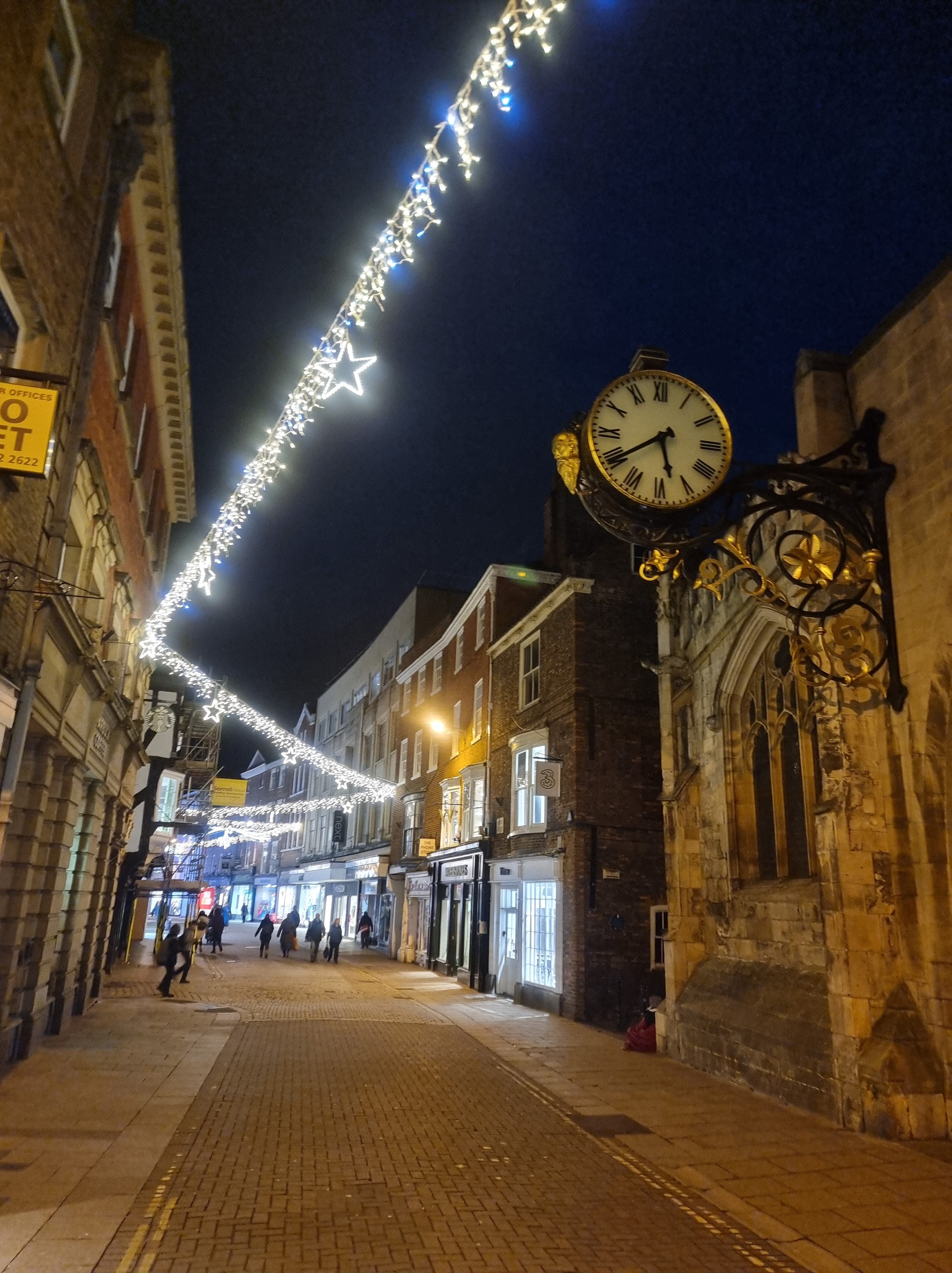 Decorated street of York at night