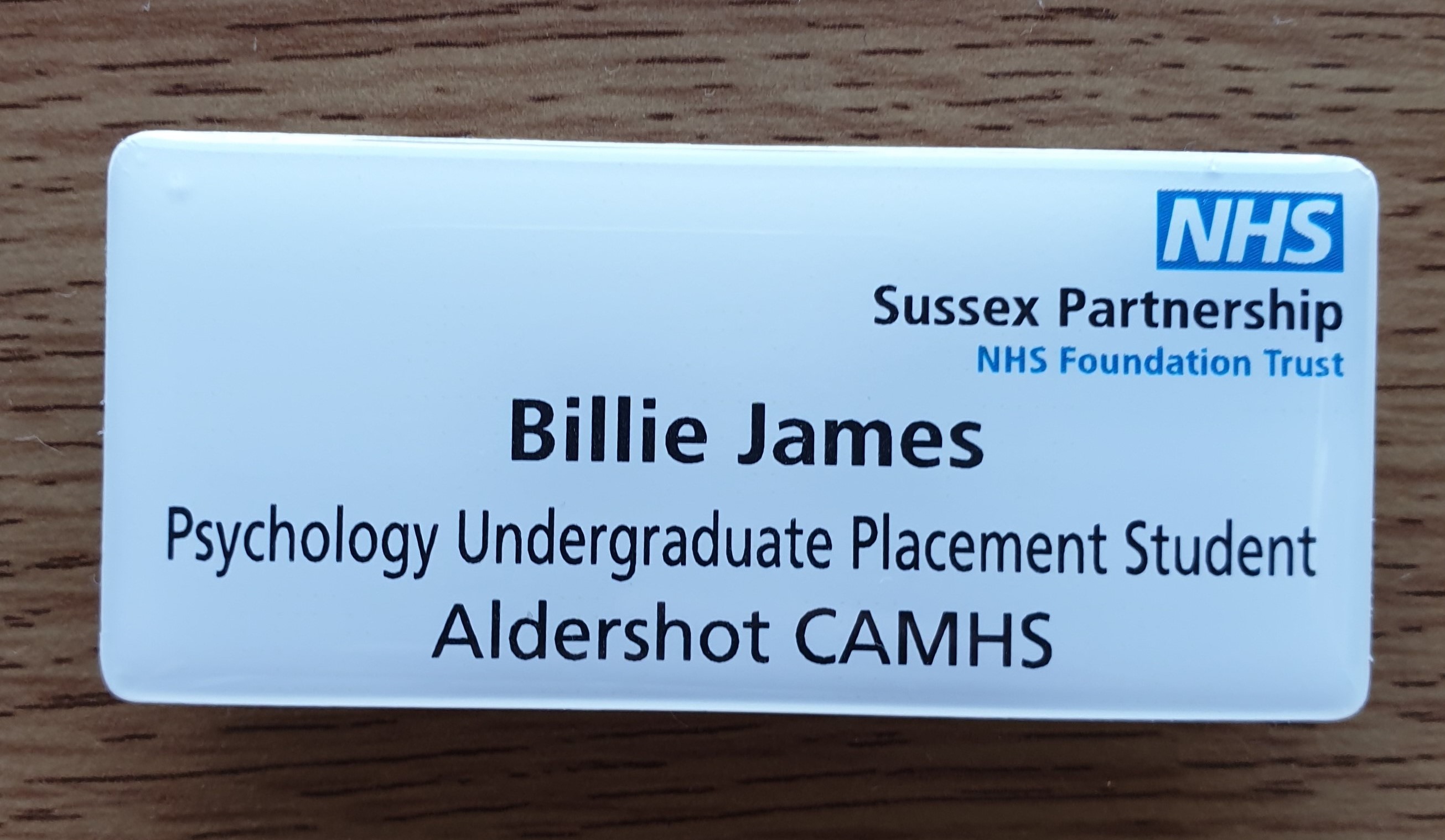 Photo of Billie's placement badge from her placement