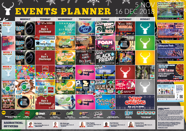 Event calender for Rubix the University of Surrey Students Union