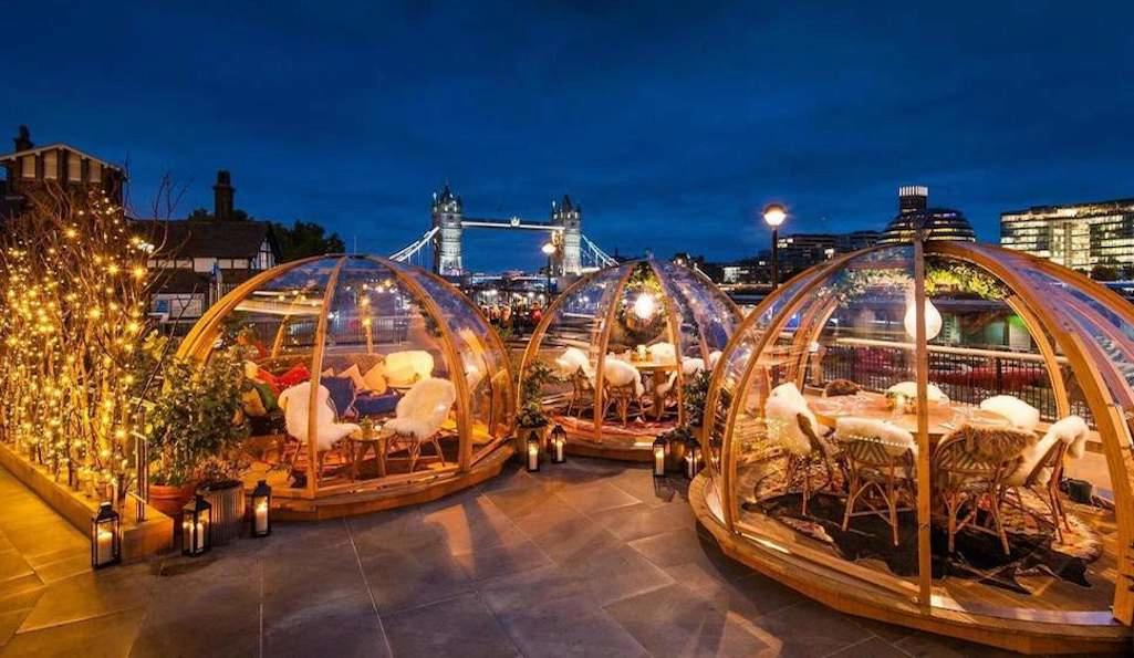 Coppa Club Tower Bridge Igloo restraunt with views of Tower Bridge.