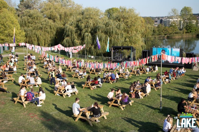 USSU Lake venue with big screen playing a movie 