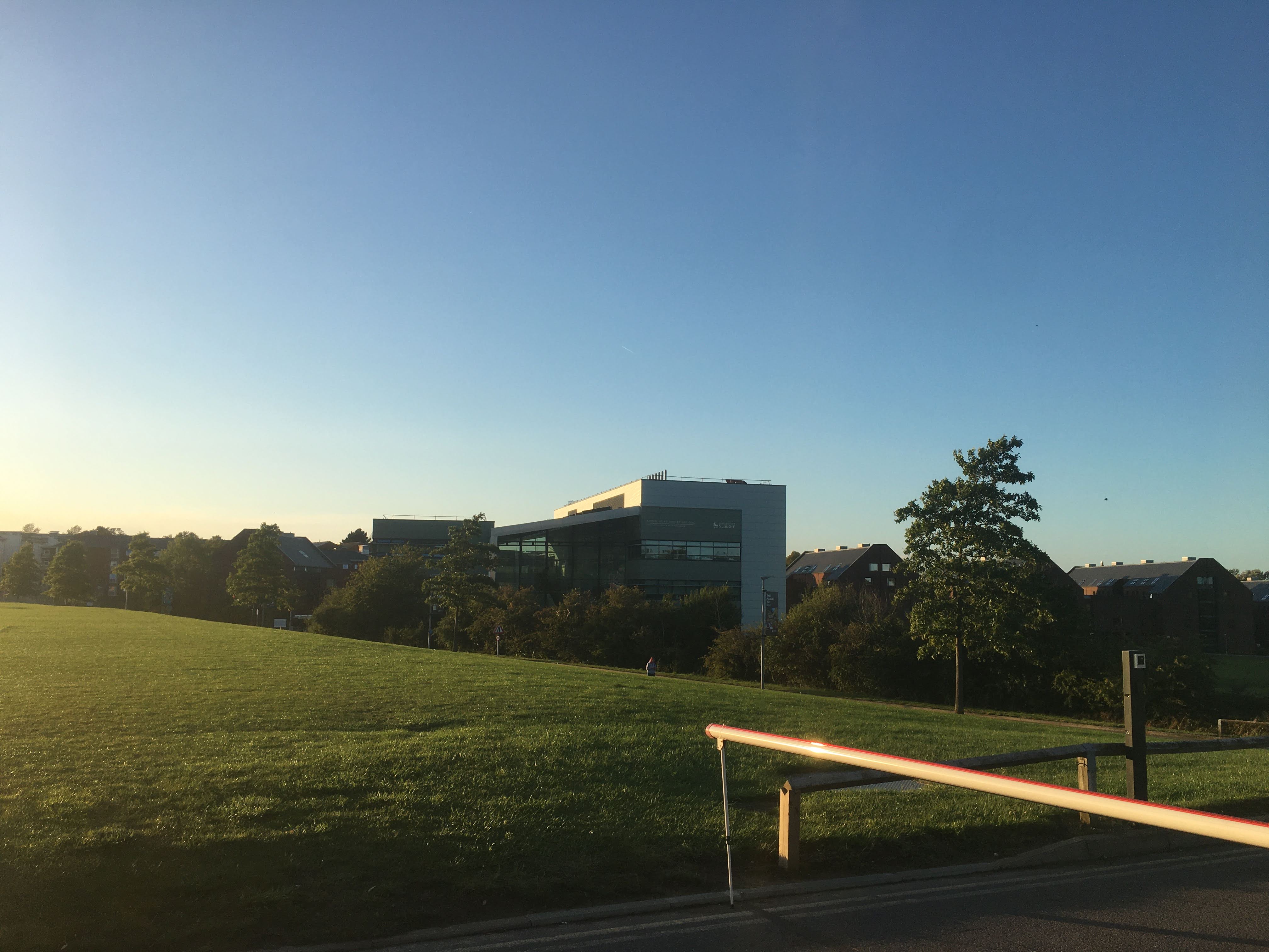 Sunset of vet school main building on Manor Park