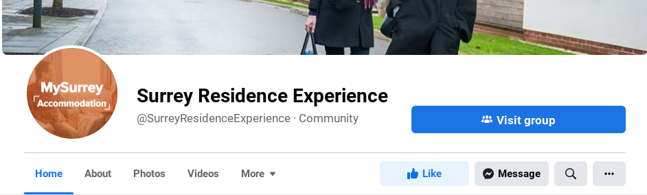 Screenshot of Facebook group called, 'Surrey Residence Experience' 