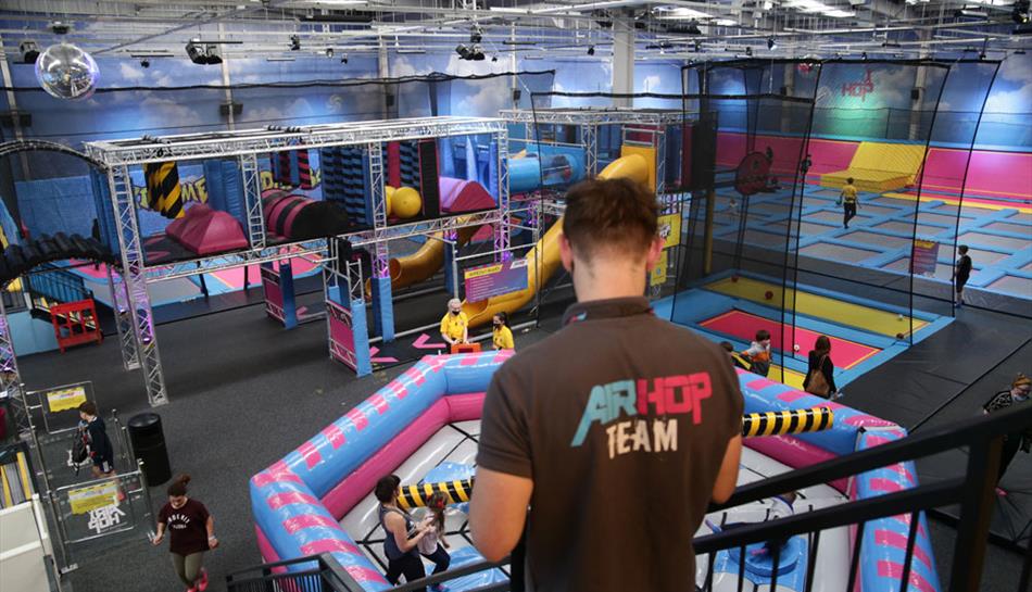 Airhop Guildford photo of indoor trampolines including total wipe out game