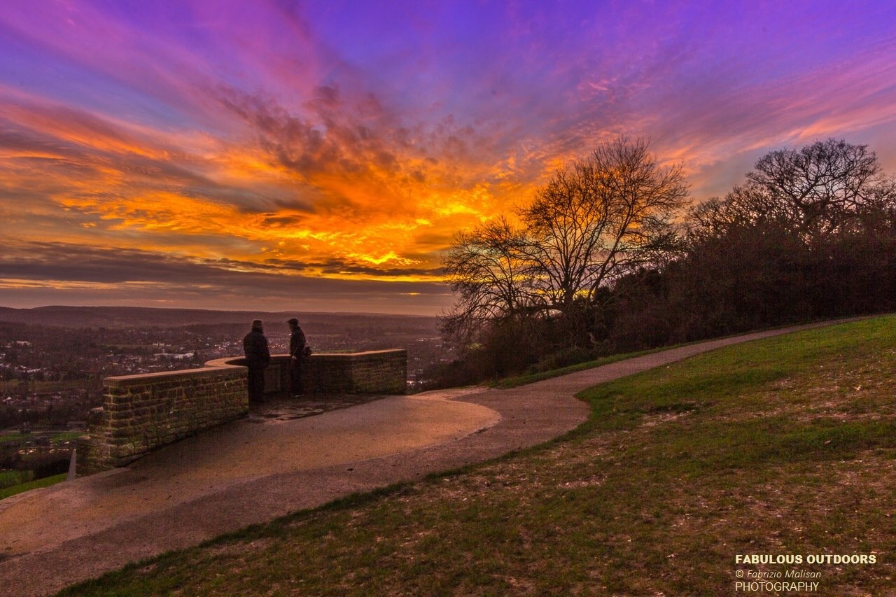 Professional photo taken of the sunsetting over Box Hill, Surrey