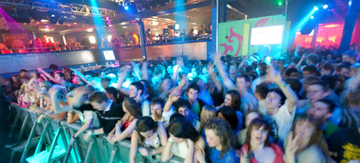 Rubix nightclub at The University of Surrey Students Union with students in crowd on the dance floor 