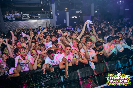 Students at Rubix, Surrey nightclub dancing and celebrating Freshers Week 2019 paint party