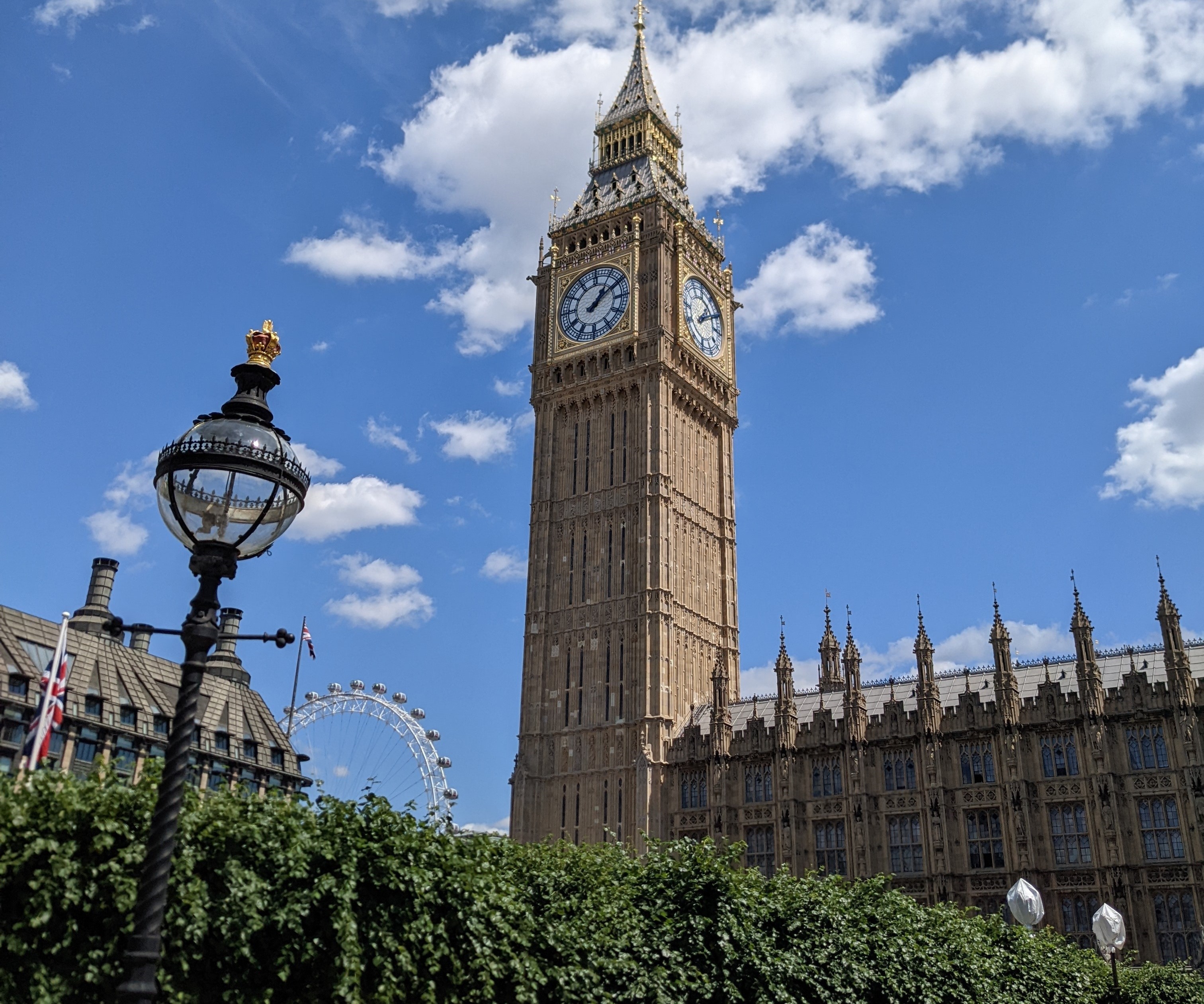 Big Ben and the London Eye.